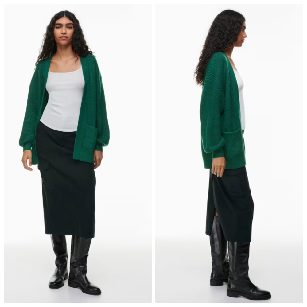 Wilfred free By Aritzia Unwind Wool Cardigan Dark Green Size S Open Front